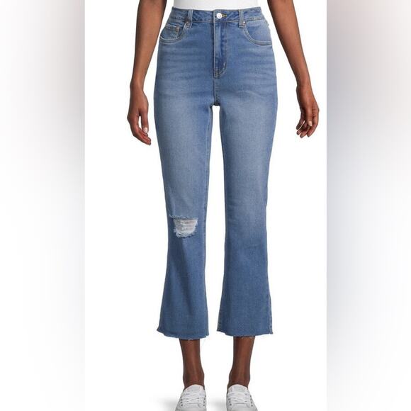 Avec Les Filles High Rise Cropped Straight Leg Raw Hem Size 30 Denim - Picture 1 of 10